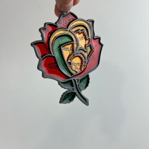 Vintage Sunlights Made in USA Floral Windowpane Suncatcher Window Decor MCM 70s - Picture 3 of 9